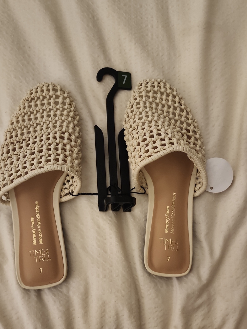 Time and Tru Cream Woven Slip-On Mules Size 7